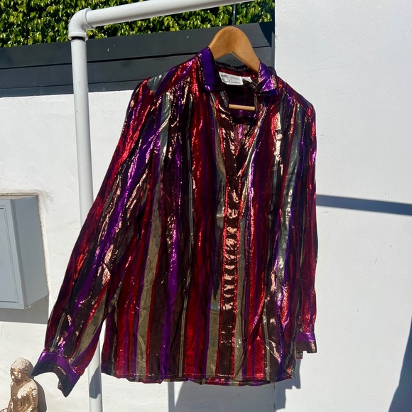 80s Multicolor Metallic Stripe Shirt Set - Picture 6 of 11